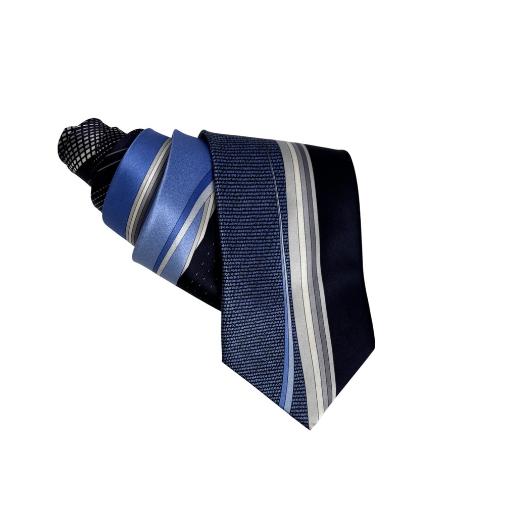 Vintage Vitaliano Pancaldi Silk Tie Navy Blue Silver Geometric Made in Italy